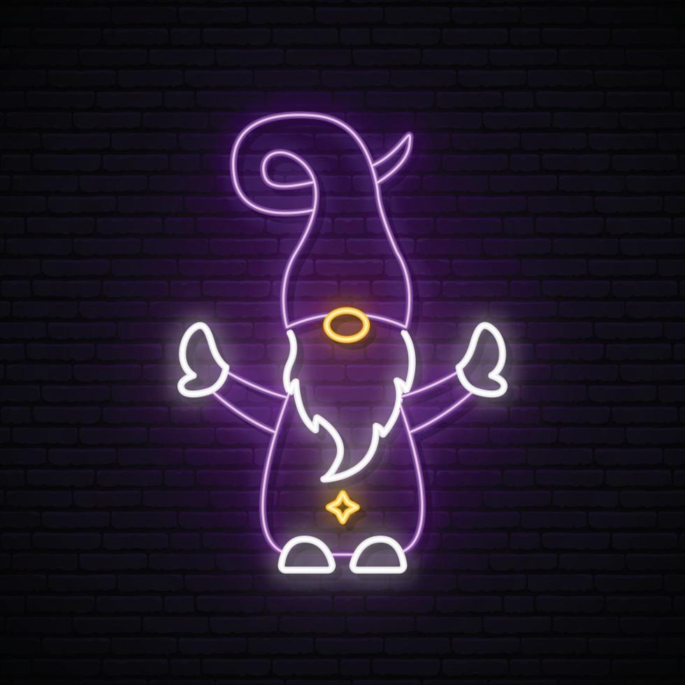 Christmas gnome neon sign vector