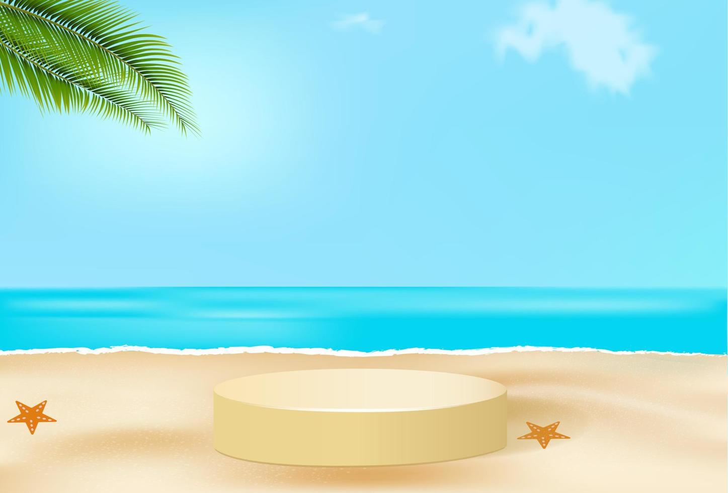 Fondo de playa con vista geométrica del podio. vector