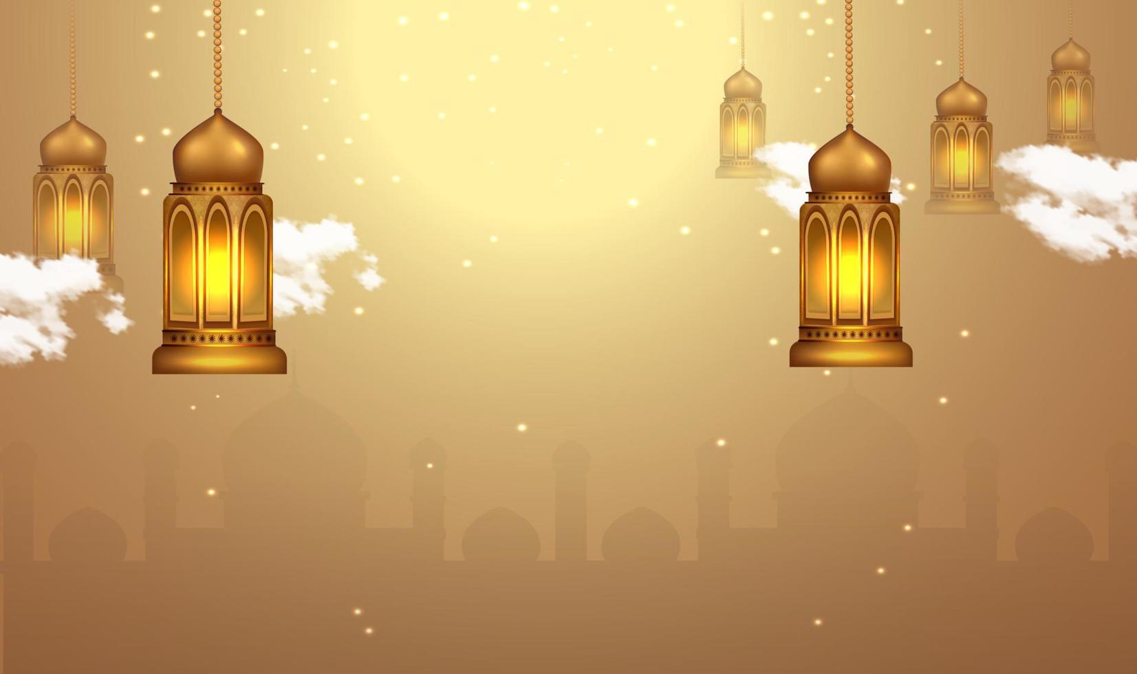 Ramadan kareem background with lantern lights vector