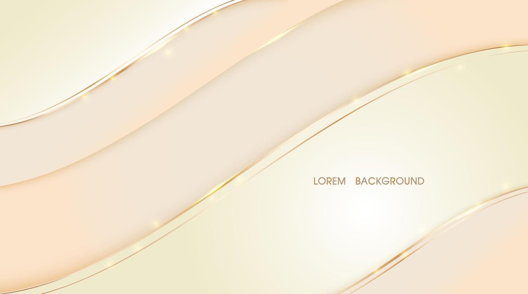 Beige abstract layer overlaps with golden line wave background vector