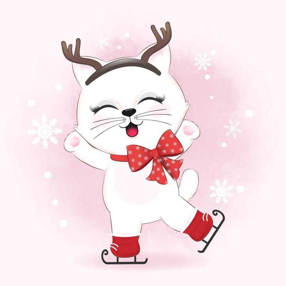 Cute cat on winter background winter, Christmas season vector