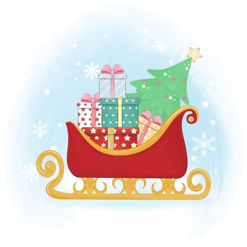 Sleigh and pine christmas with gift vector