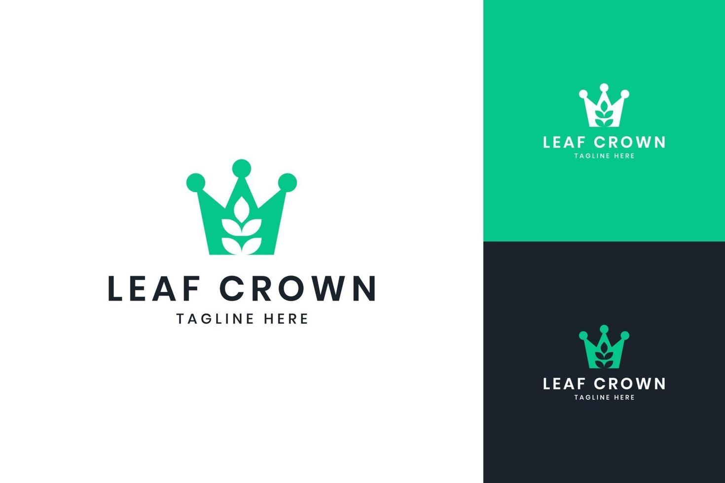 leaf crown negative space logo design vector