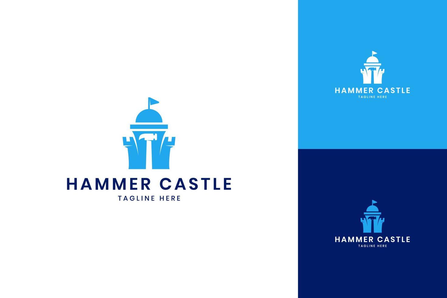 hammer castle negative space logo design vector