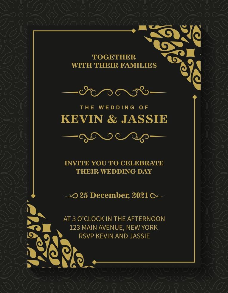 dark black wedding invitation with pattern vector