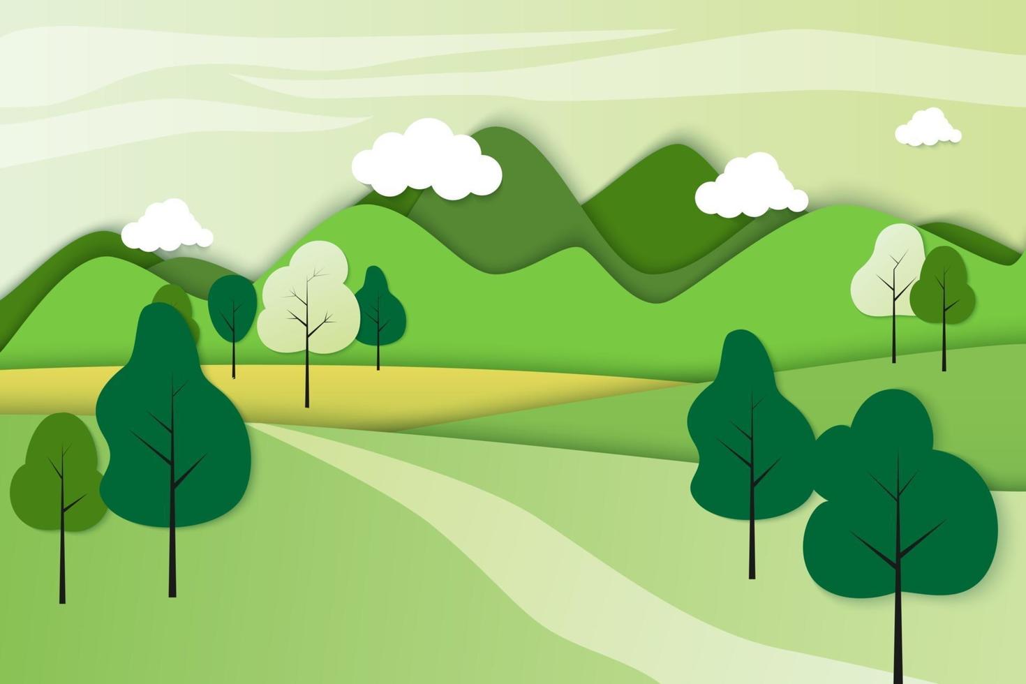 Vector nature landscape background. Cute simple cartoon style