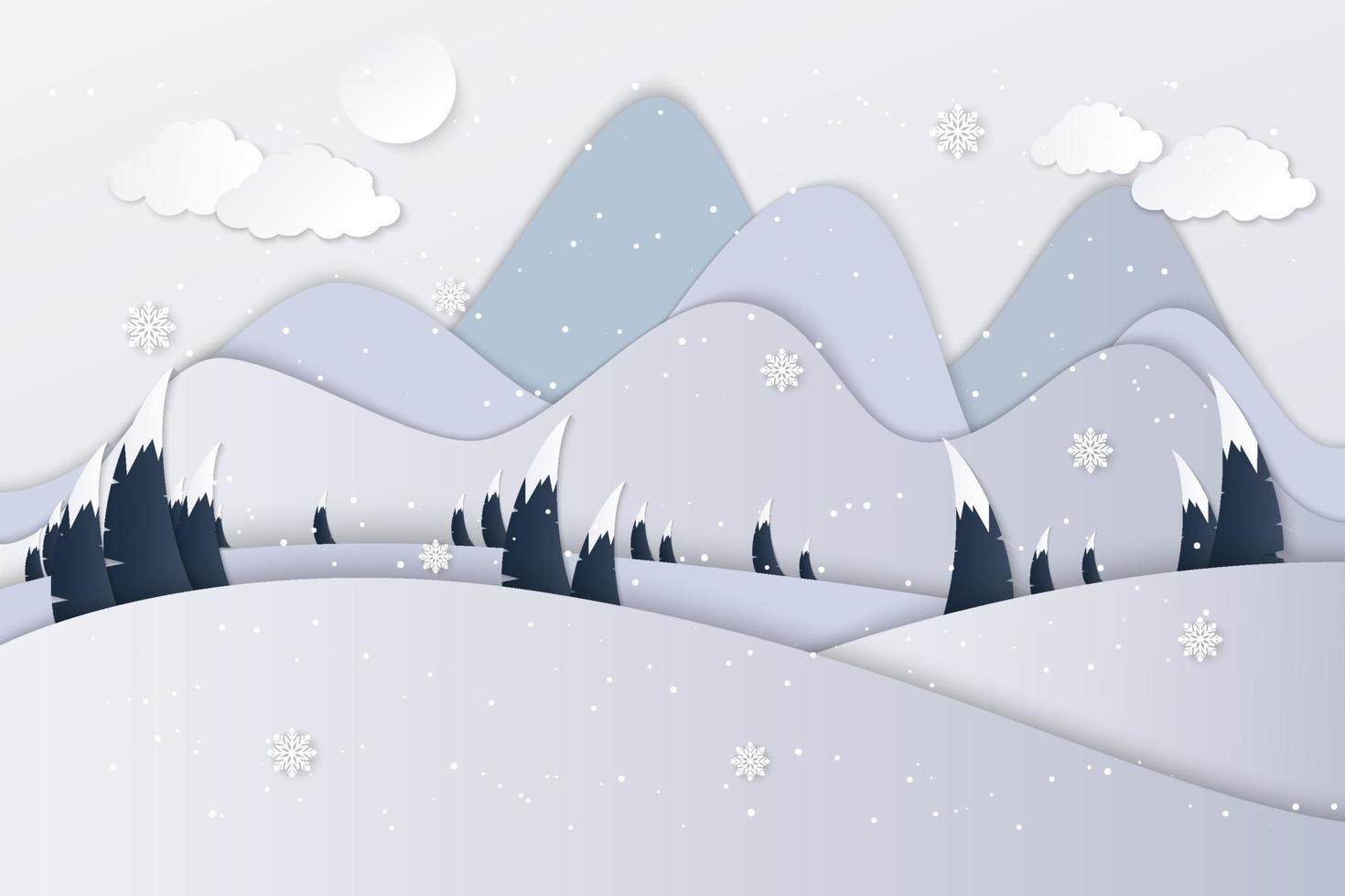 Merry Christmas greeting card with landscape in flat modern style vector