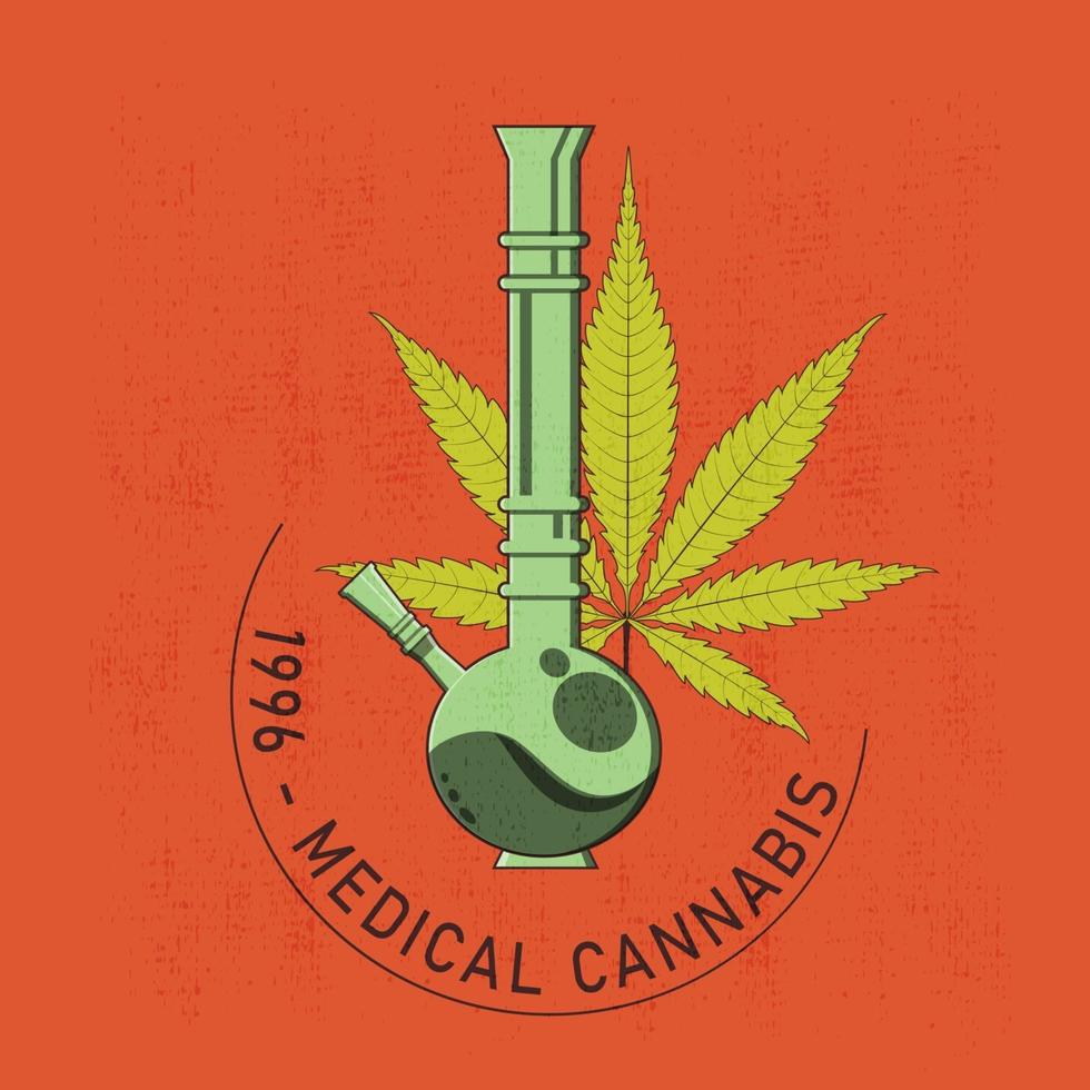 Diseño de camiseta o póster con ilustración de cannabis y un bong. vector