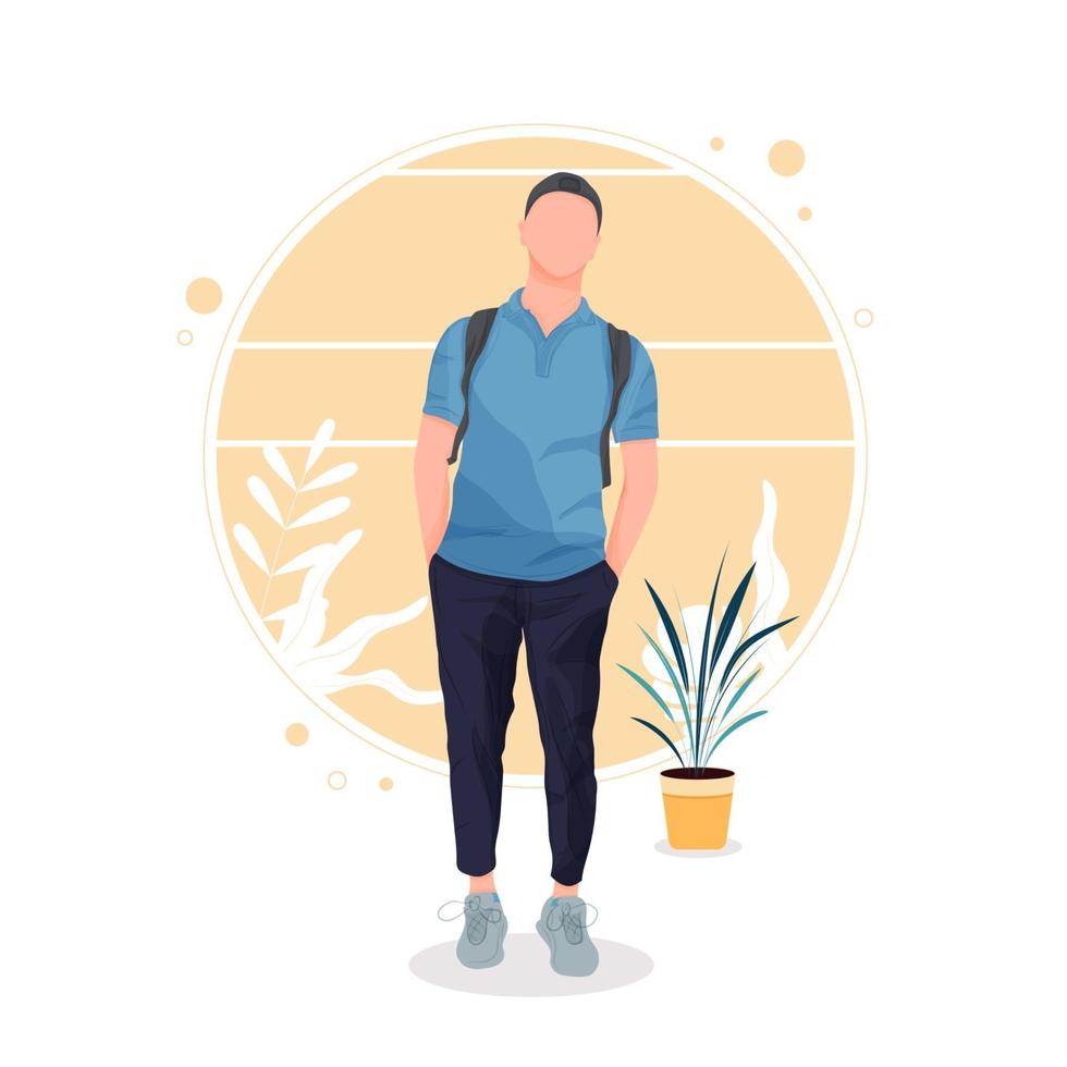 portrait of man posing in stylish outfits, flat design concept. vector