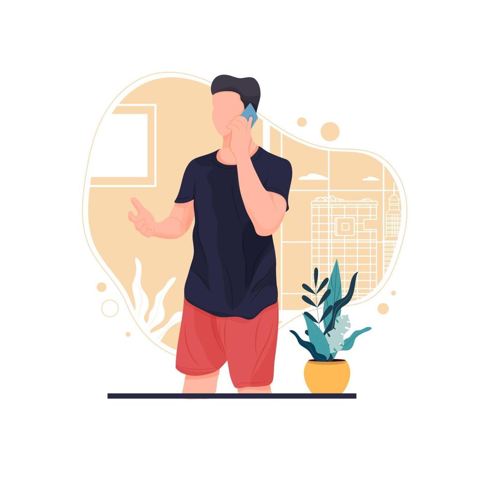 portrait of a man on his calling, flat design concept vector