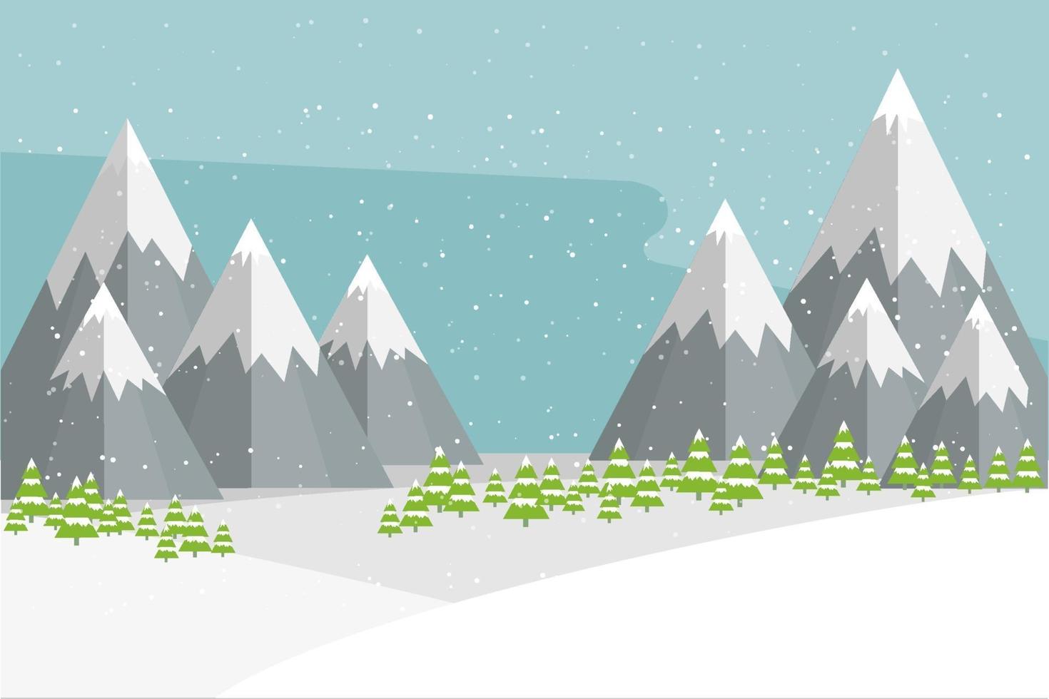 Merry Christmas greeting card with landscape in flat modern style vector