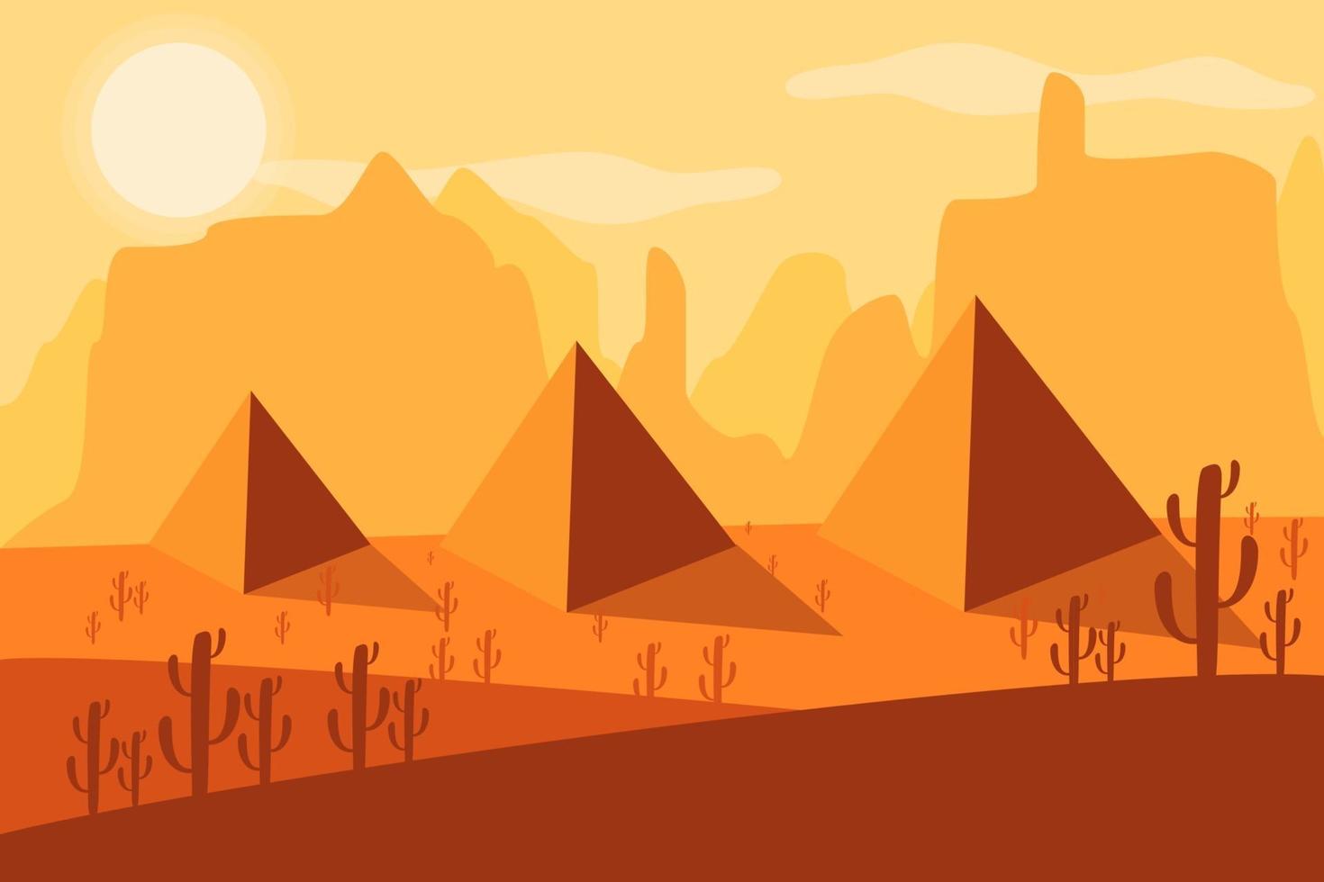 Egyptian pyramids. Desert. Vector illustration.