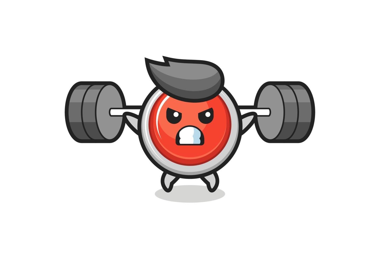emergency panic button mascot cartoon with a barbell vector