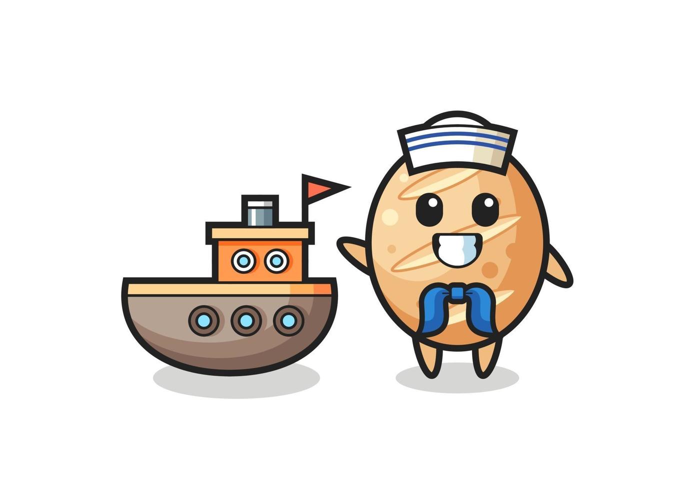 Character mascot of french bread as a sailor man vector