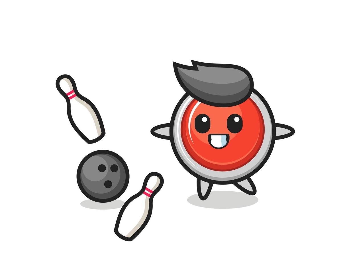 Character cartoon of emergency panic button is playing bowling vector
