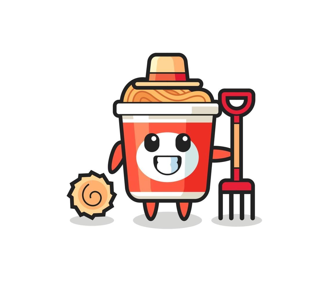 Mascot character of instant noodle as a farmer vector