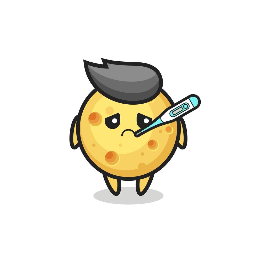 round cheese mascot character with fever condition vector