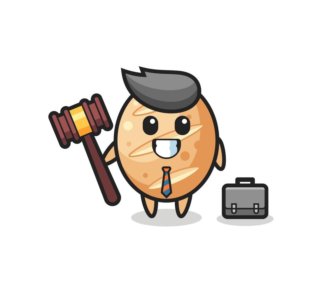 Ilustración de la mascota del pan francés como abogado vector