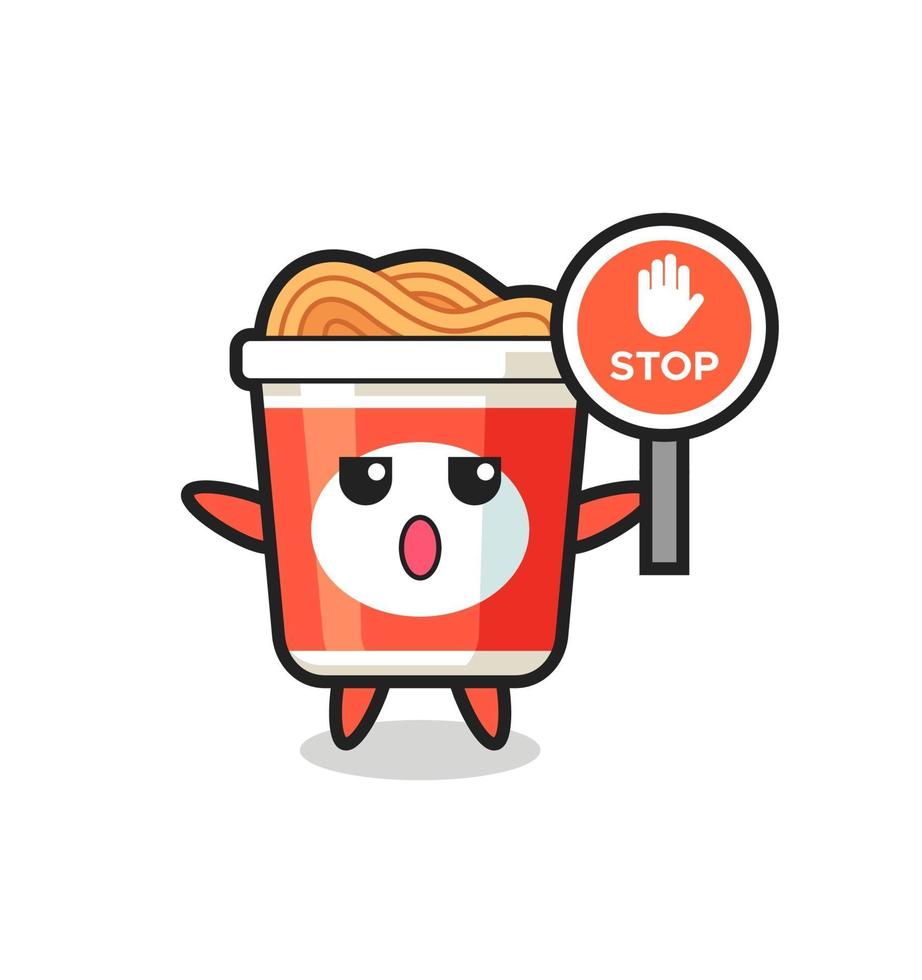 instant noodle character illustration holding a stop sign vector