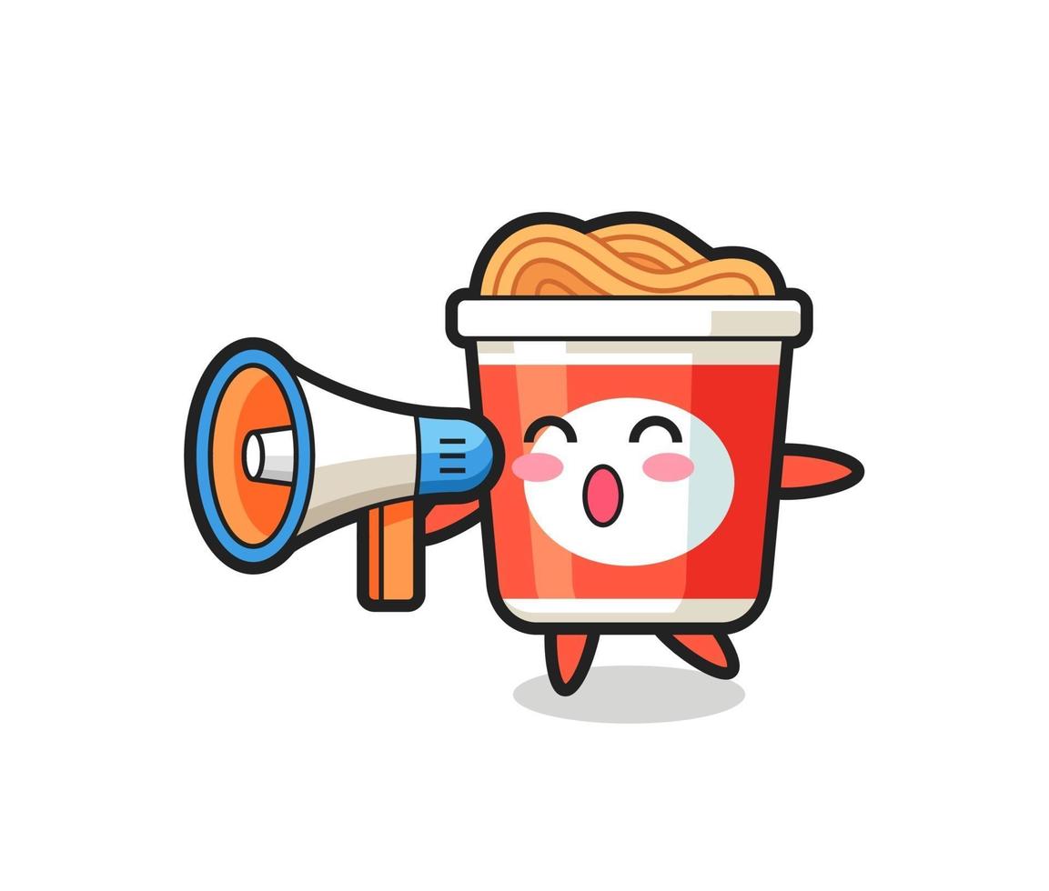 instant noodle character illustration holding a megaphone vector