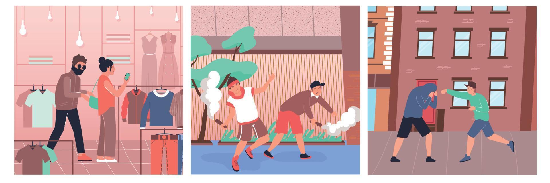 Hooliganism Flat Set vector