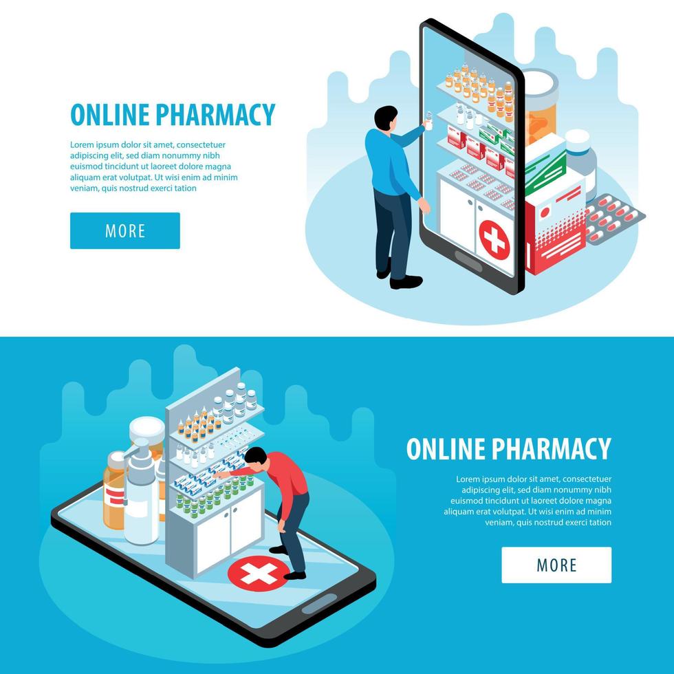 Isometric Pharmacy Horizontal Banners vector