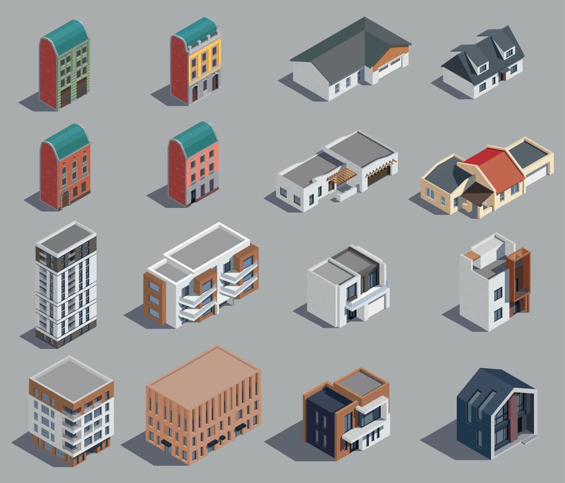 Suburban Buildings Icon Set vector