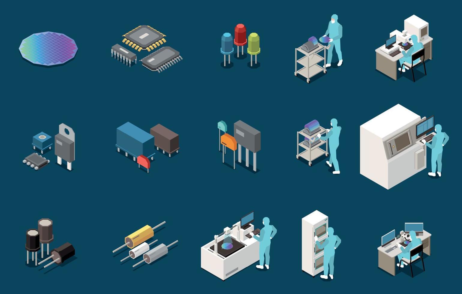 Semiconductor Production Icon Set vector