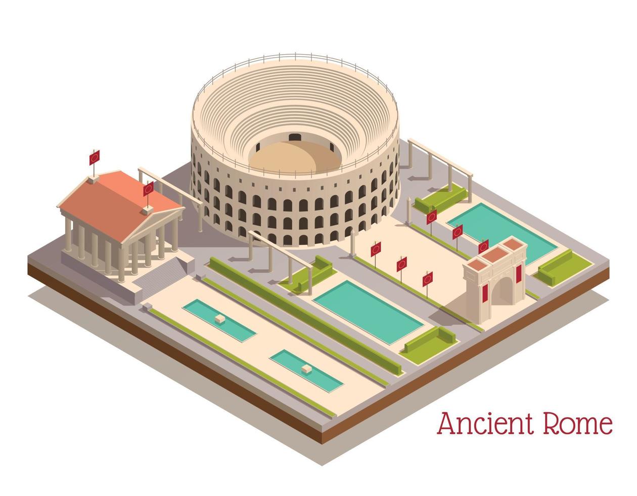 Ancient Rome Landmarks Isometric Composition vector