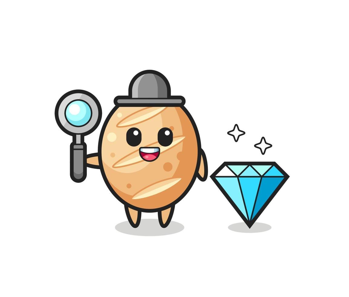 Ilustración del personaje de pan francés con un diamante vector