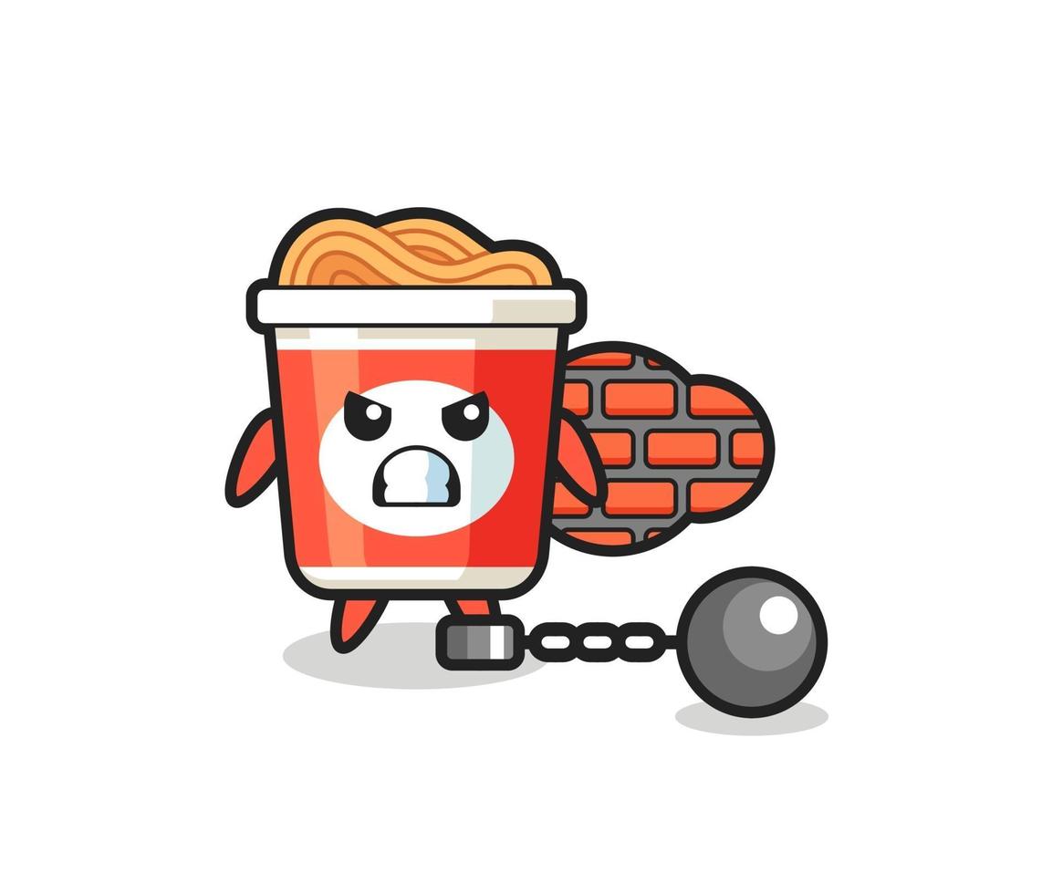 Mascota de personaje de fideos instantáneos como prisionero. vector