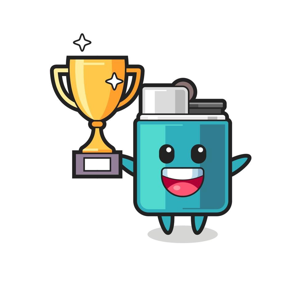 Cartoon Illustration of lighter is happy holding up the golden trophy vector