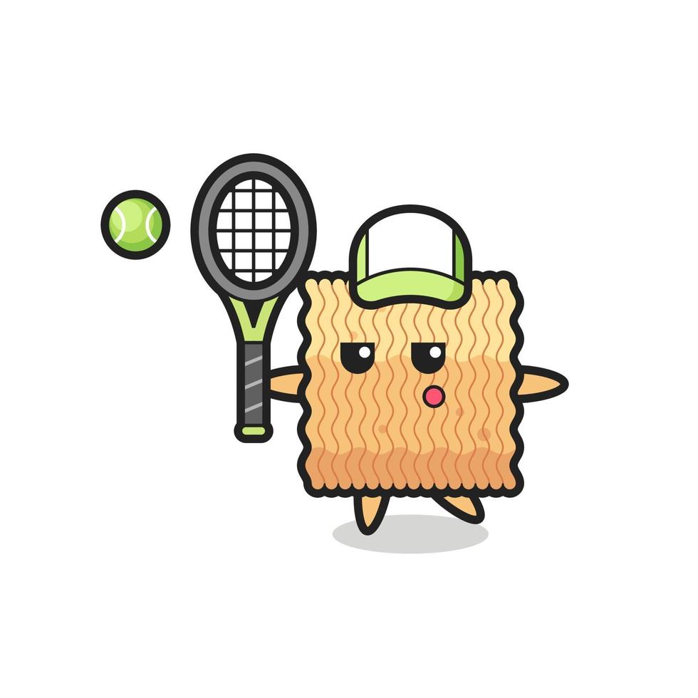 Cartoon character of raw instant noodle as a tennis player vector