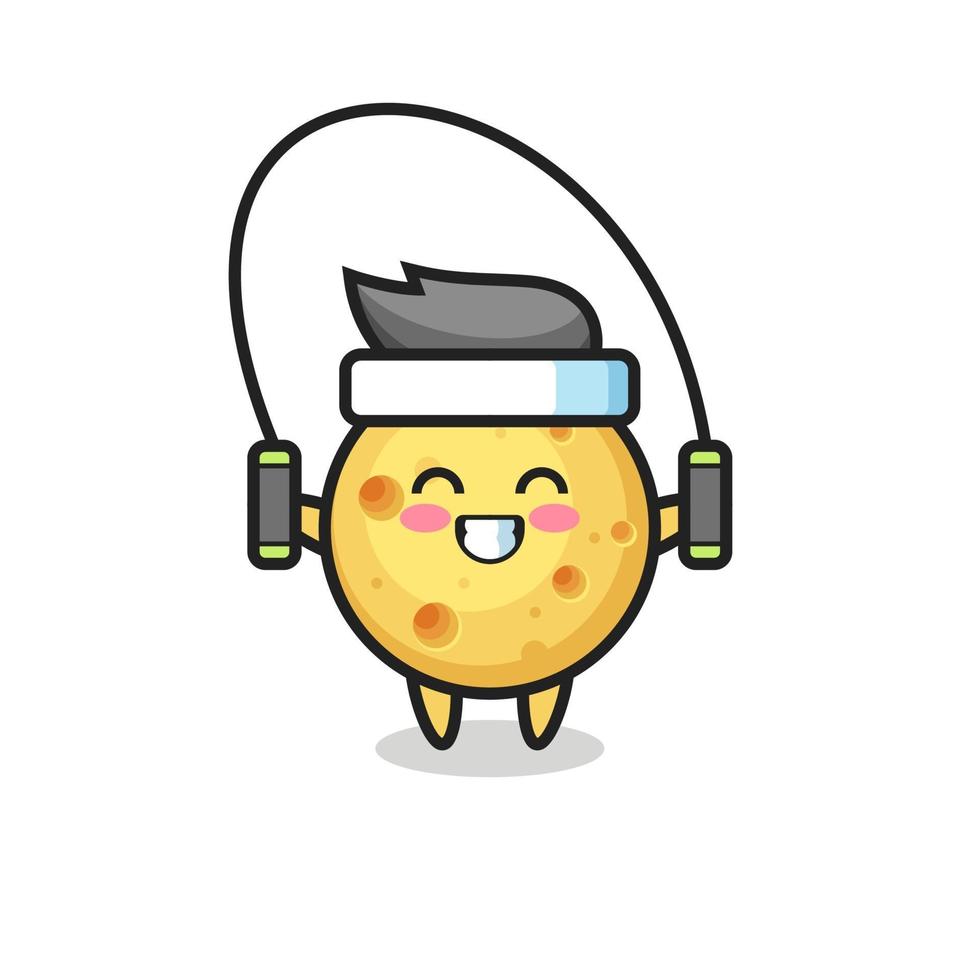 round cheese character cartoon with skipping rope vector
