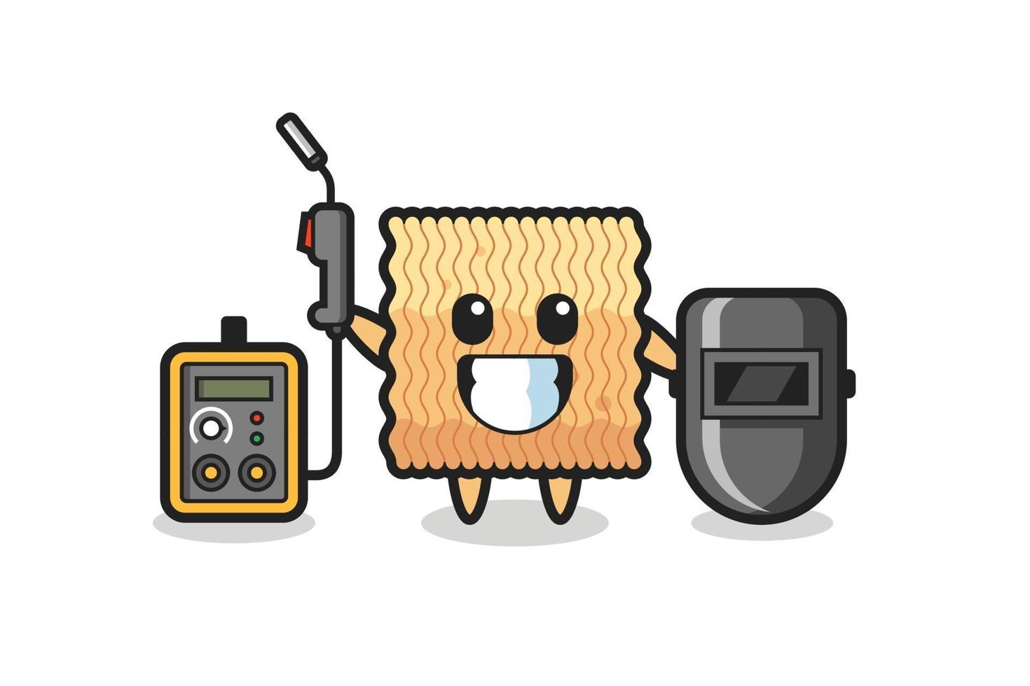 Character mascot of raw instant noodle as a welder vector