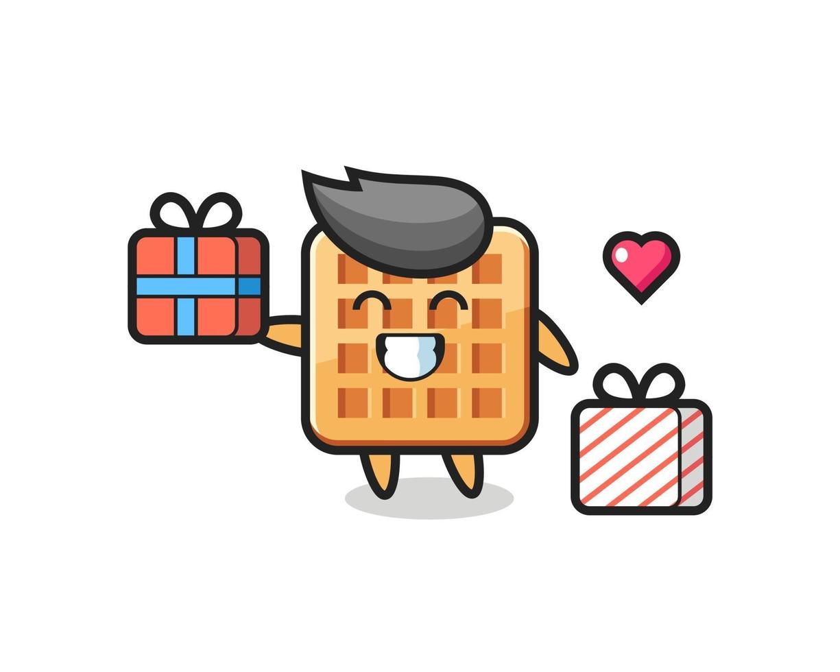 waffle mascot cartoon giving the gift vector