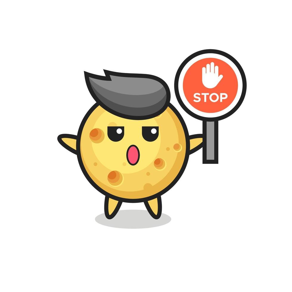 round cheese character illustration holding a stop sign vector