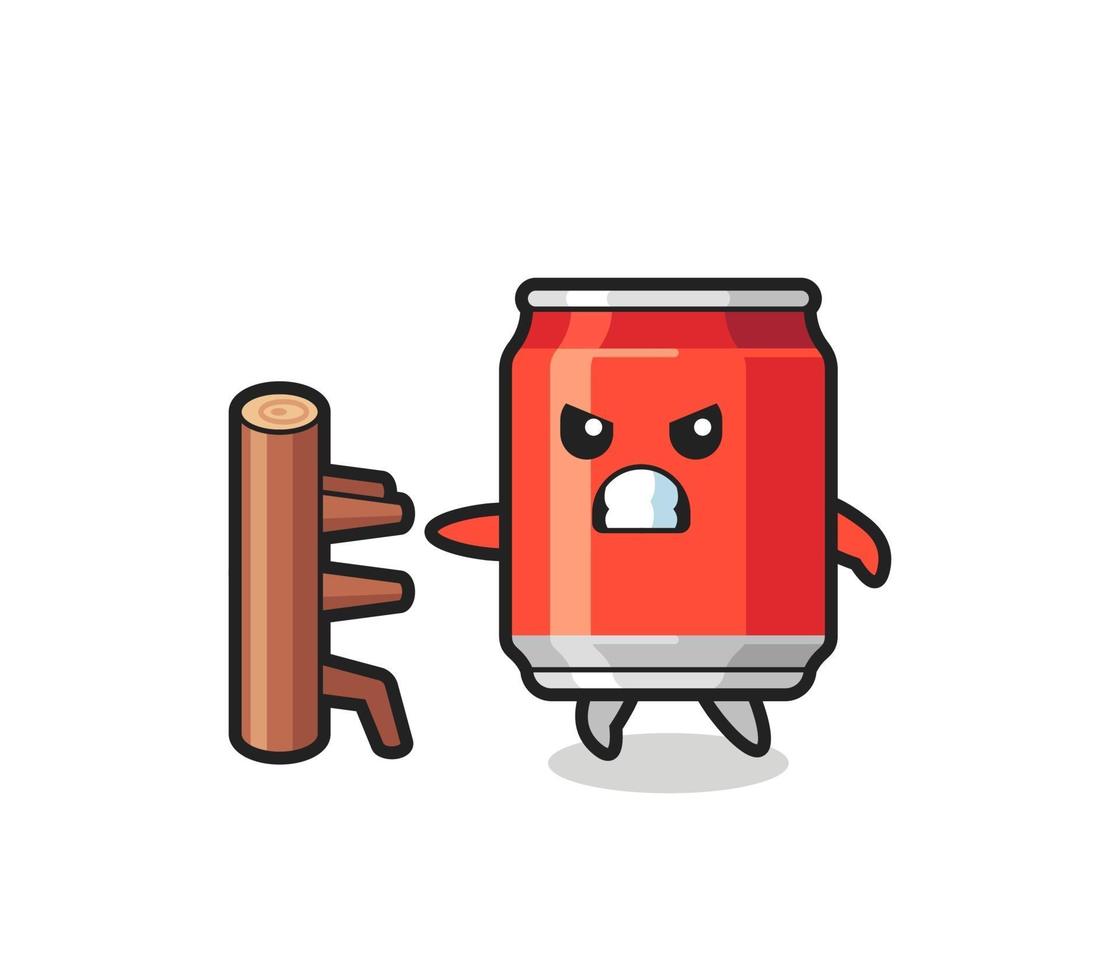 drink can cartoon illustration as a karate fighter vector