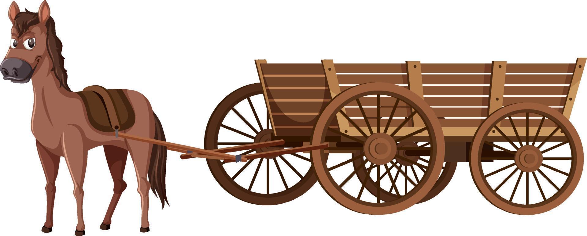 Medieval wooden wagon with a horse vector