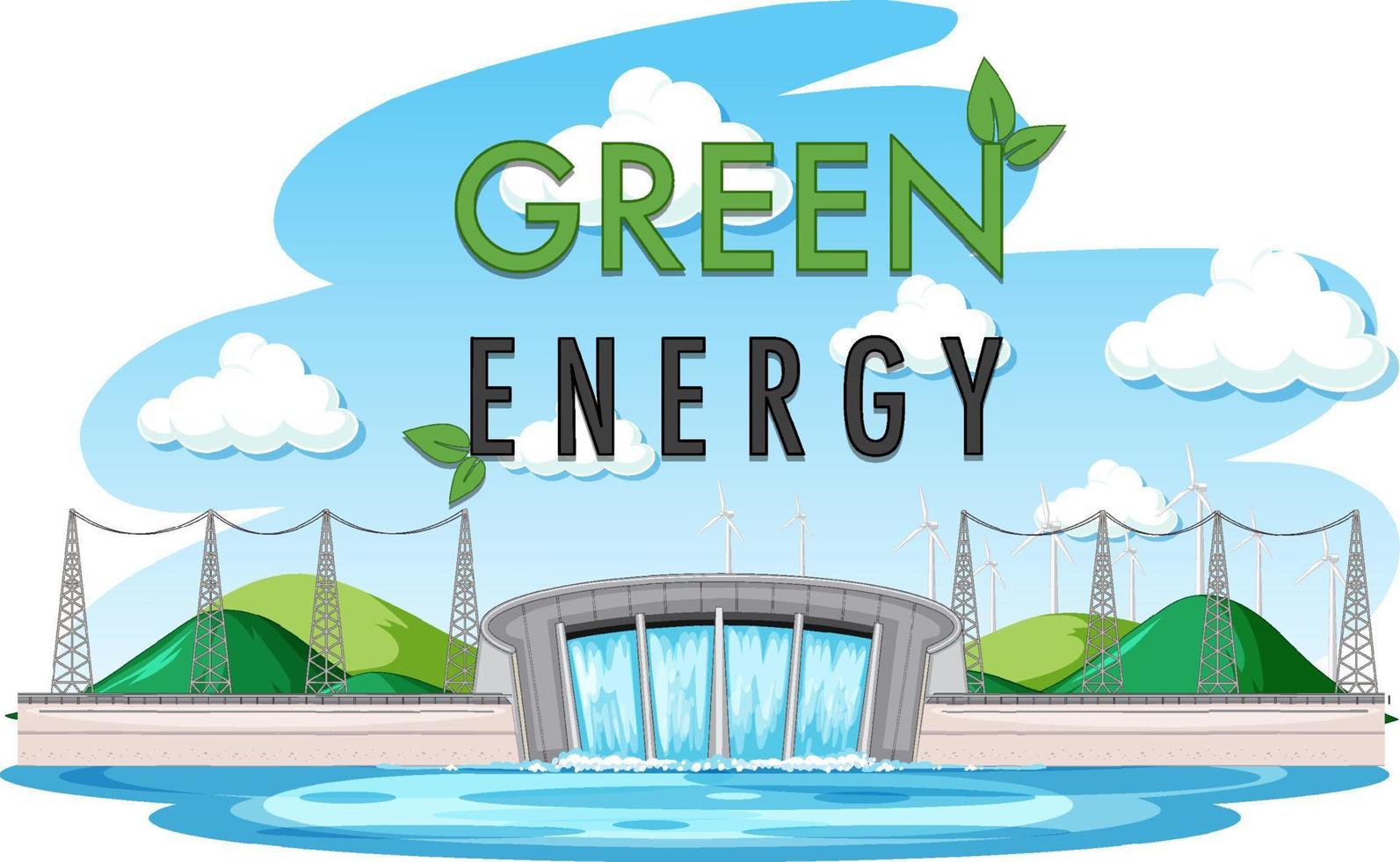 Hydro Power Plants generate electricity with green banner vector