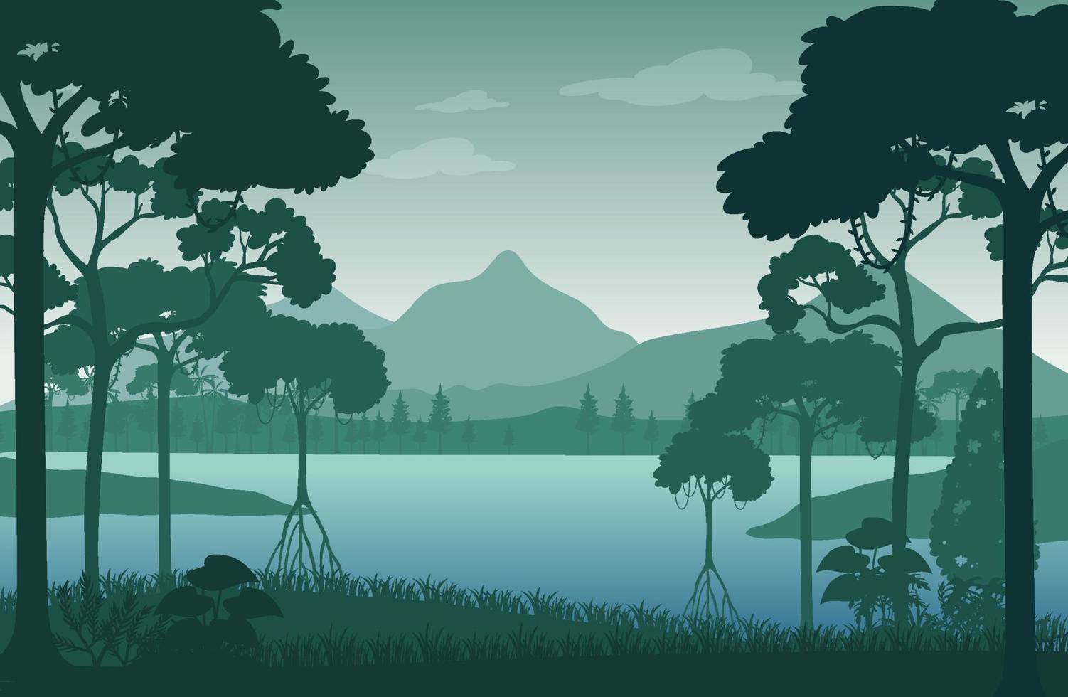 Silhouette forest landscape background vector