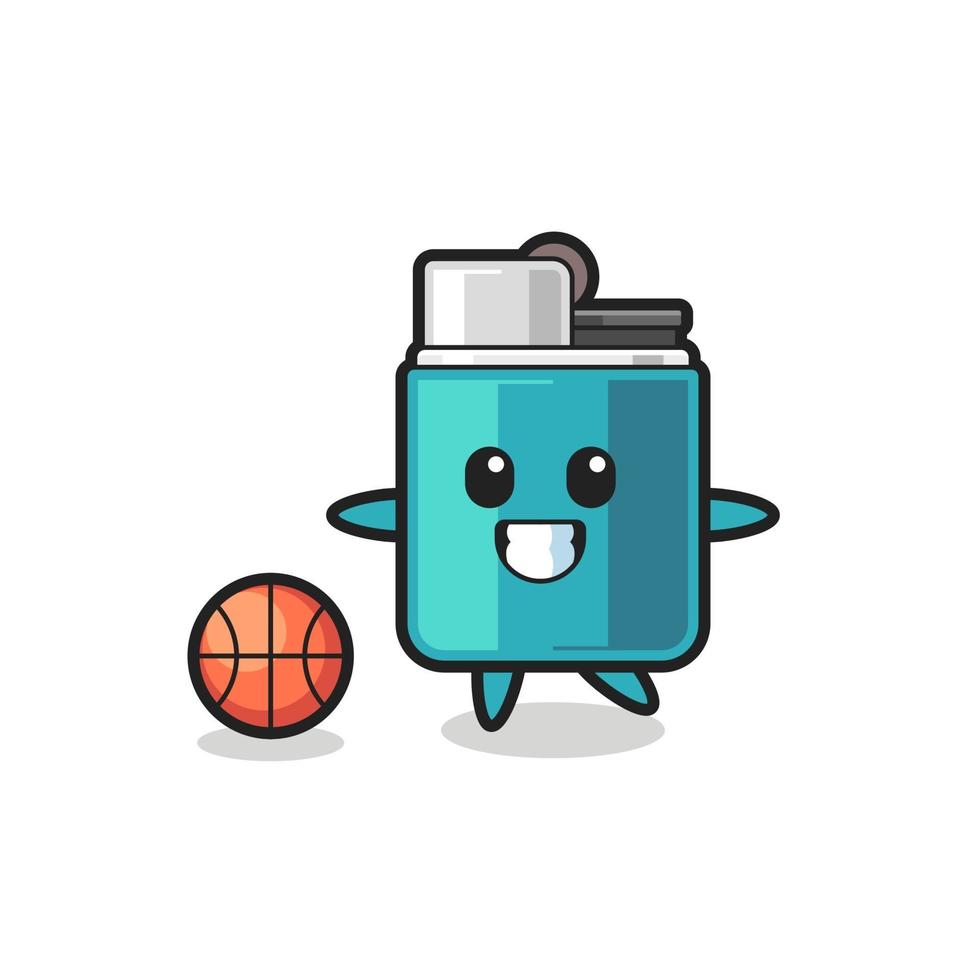 Illustration of lighter cartoon is playing basketball vector