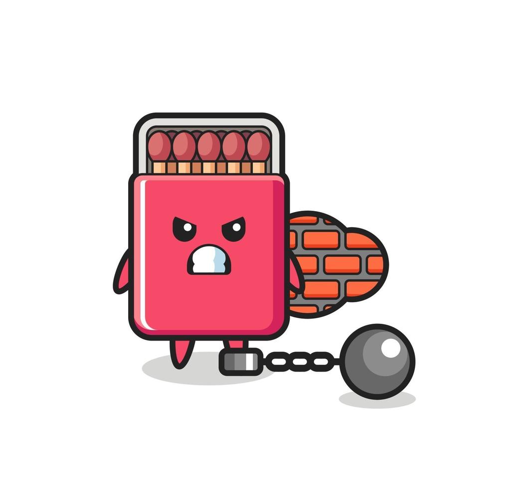 Character mascot of matches box as a prisoner vector