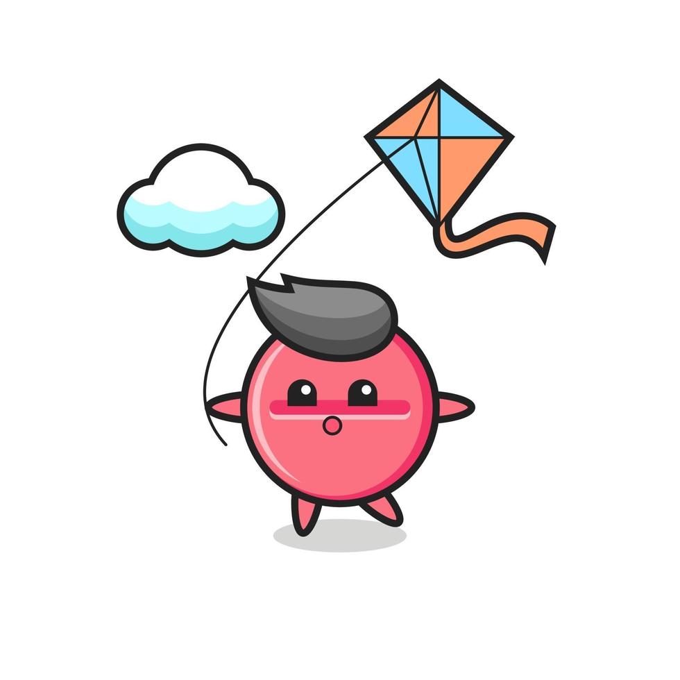 medicine tablet mascot illustration is playing kite vector