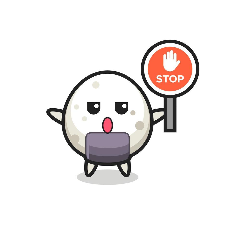 ilustración de personaje de onigiri con una señal de stop vector