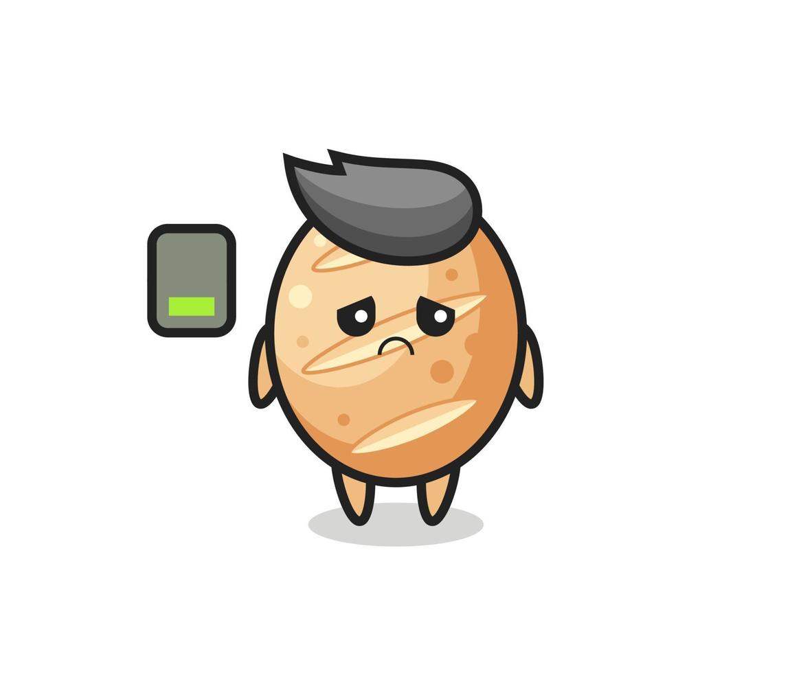 french bread mascot character doing a tired gesture vector