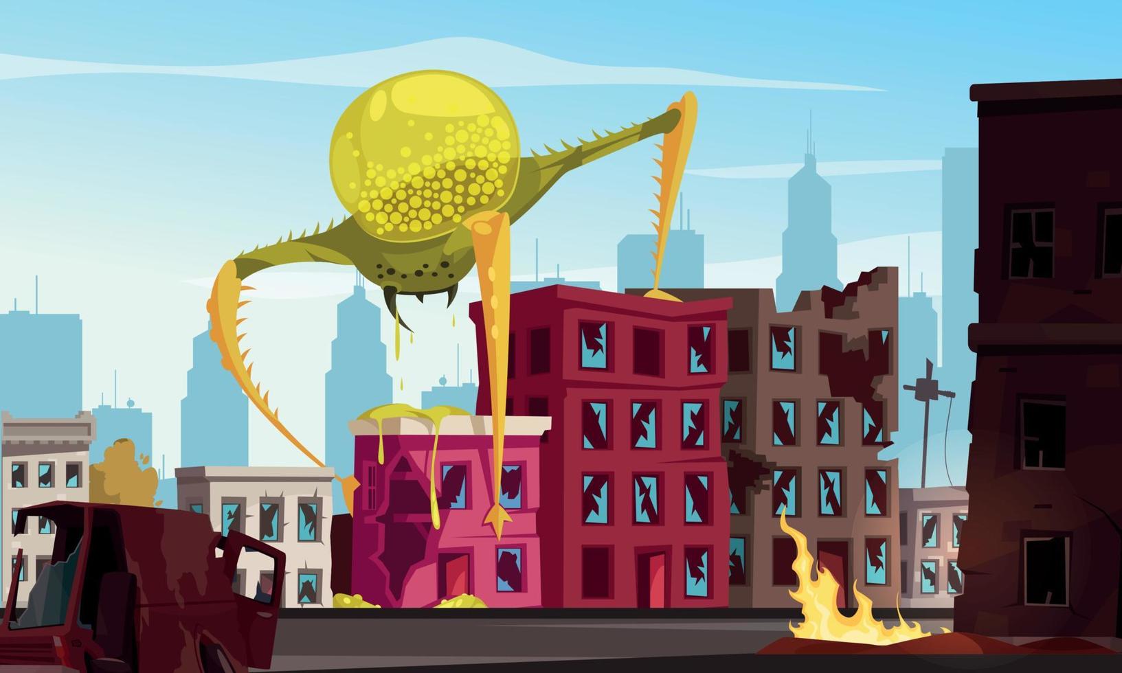 ilustración de dibujos animados de monstruo atacando vector