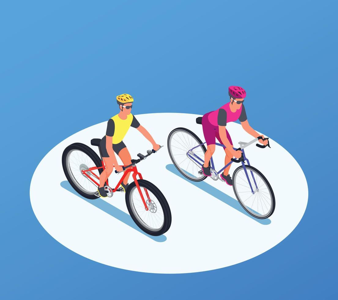 People On Bicycles Isometric Background vector