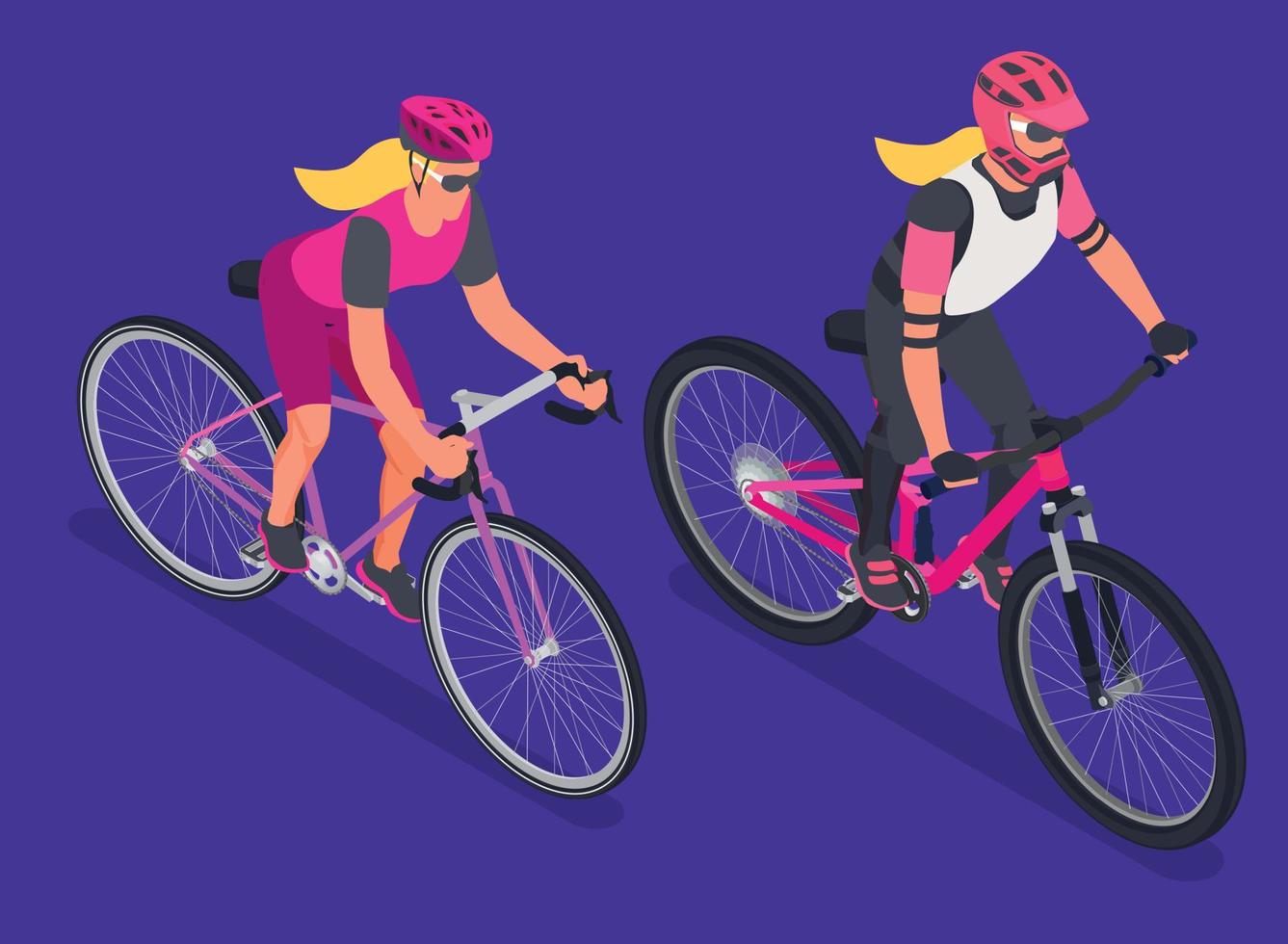 Cyclists Couple Isometric Composition vector