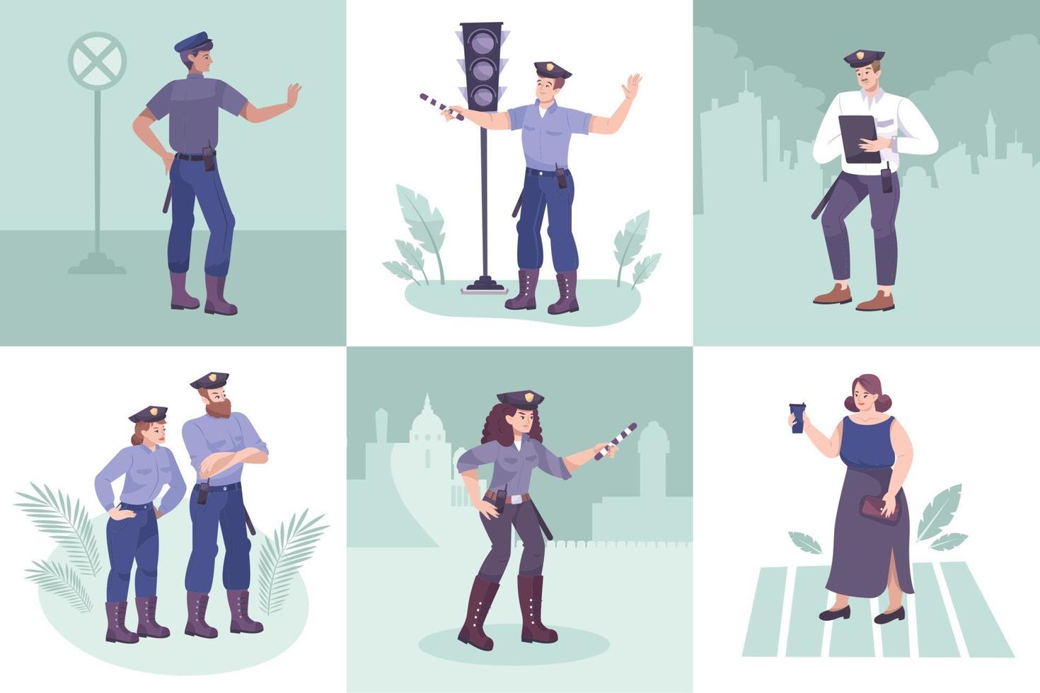 Traffic Police Square Set vector